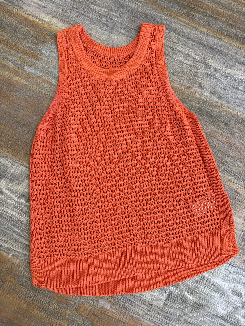 Open-Knit Orange Sleeveless Tank Top